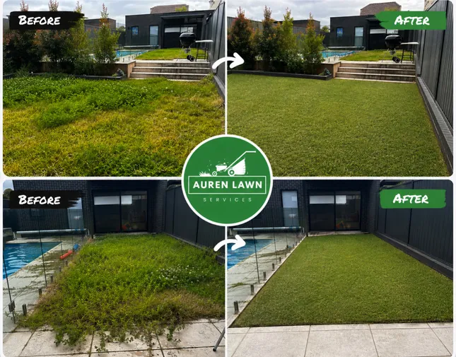Before and after a lawn mowing job